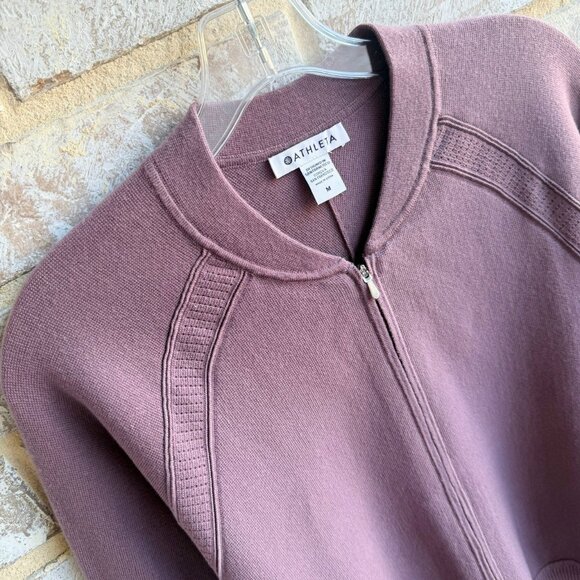 Athleta Long Sleeve Zip Up Round Neck Cardigan Sweater Mauve Pink Women's Size M - Picture 6 of 9